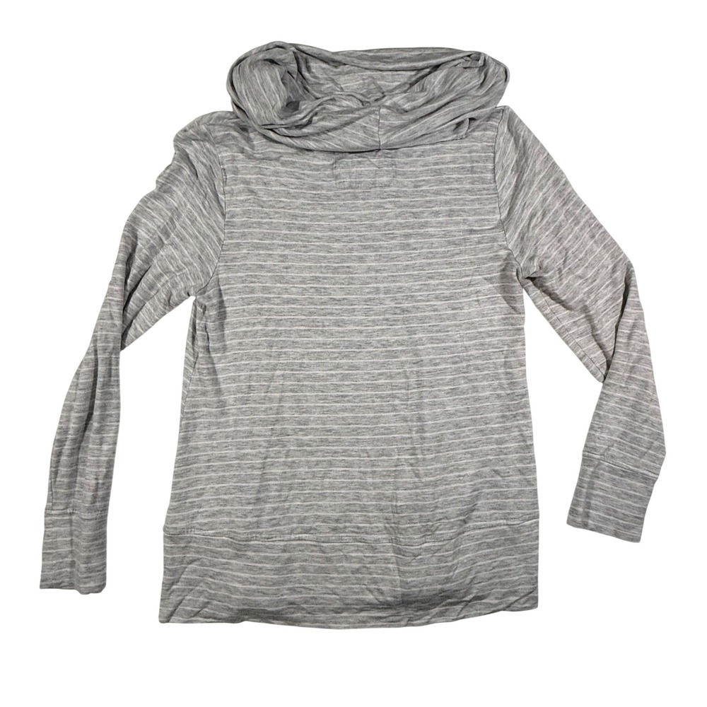 Cupio Cowl Neck Top Womens Large Grey Striped Long Sleeve Soft Knit Casual Shirt